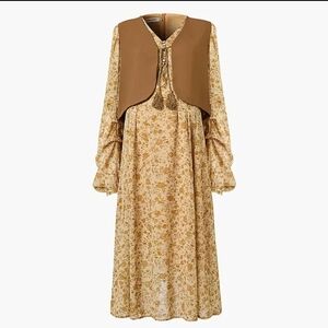 Materinity Floral Brown Dress with Vest